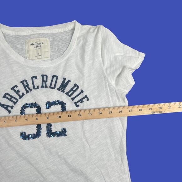 VTG 90s Y2K Abercrombie & Fitch Thin Burn Out T Shirt Women Sz M White 92 Sequin - Picture 4 of 6